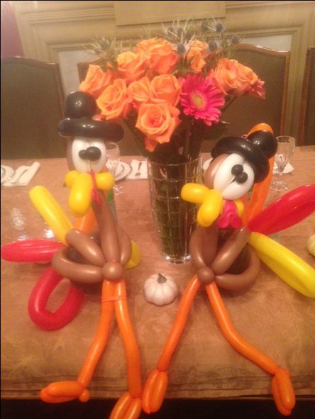 Two turkey balloon centerpieces